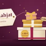 Kuvitus, jossa viininpunaisella taustalla on kolmen lahjapaketin pino, jonka paketteihin on sidottu lahjalaput "Henkilöstölle", "Kumppaneille" ja "Asiakkaille", alimmassa paketissa on "≤ 50 € mainoslahja" -tarra ja ylimmän paketin rusettiin on kiinnitetty iso lahjalappu tekstillä "Liikelahjat – ideat · etiketti · verotus".