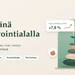 Kuvituskuva, jossa on otsikko "Yrittäjänä hyvinvointialalla", hyvinvointialan osa-alueita kuten hieronta, valmennus, kosmetologia ja ravitsemus sekä pinottuja hierontakiviä, joista kasvaa taimi, hyvinvointitalouden 7,9 prosentin kasvu ja yrittäjän muistilista.