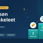 Kuvitus, jossa otsikko "Yrityksen ensiaskeleet" ja kolme nousevaa porrasta, joiden kuvakkeet havainnollistavat yrityksen aloittamisen vaiheita: starttiraha, toiminimi ja kirjanpito.